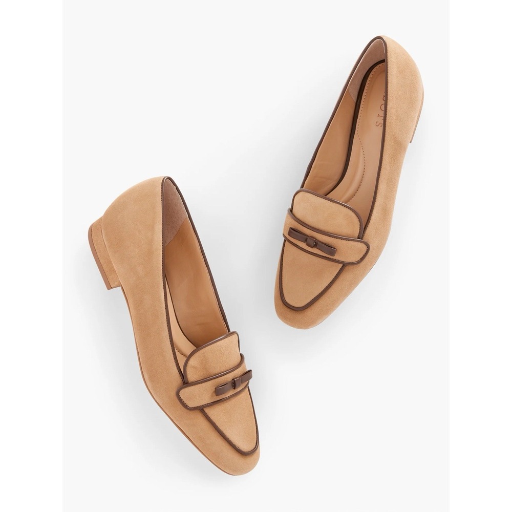 Talbots JANE BOW LOAFERS RIBBON Suede Cream Preppy 6 M‎ Women's